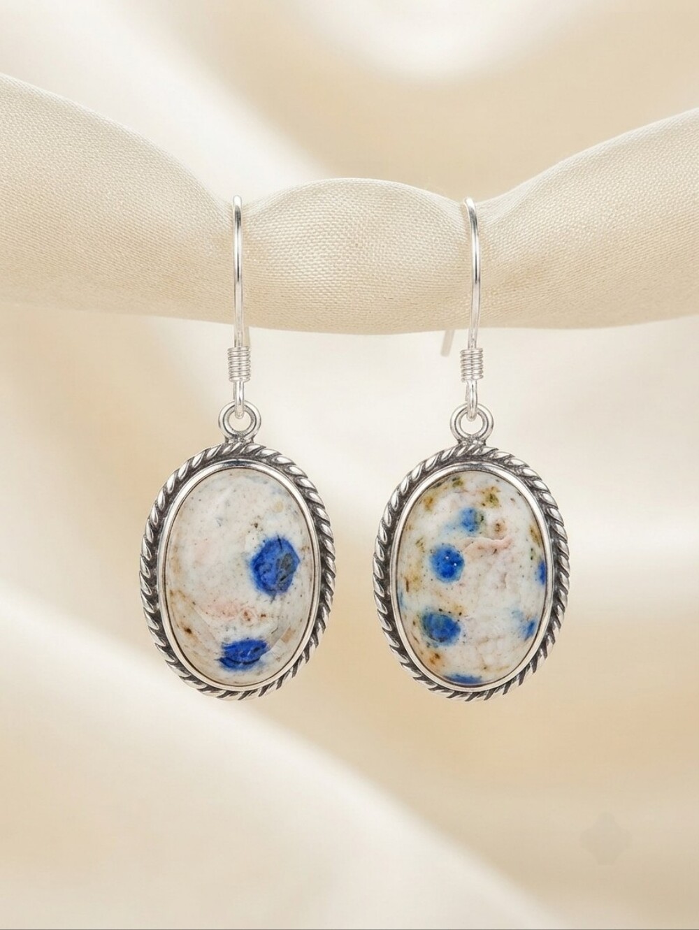 K2 White Jasper Sterling Silver Dangle Earrings Southwestern Boho Chic Western